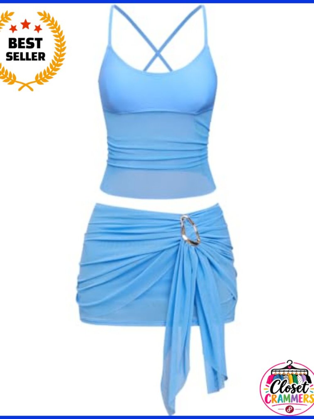 CUPSHE Women's Tankini Swimsuit with Mesh Wrap Skirt Two Piece Bathing Suit